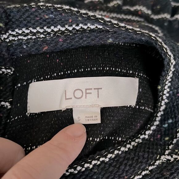 ANN TAYLOR LOFT Navy Blue & White Striped Long Sleeve Drop Waist Dress | Small - Picture 8 of 12